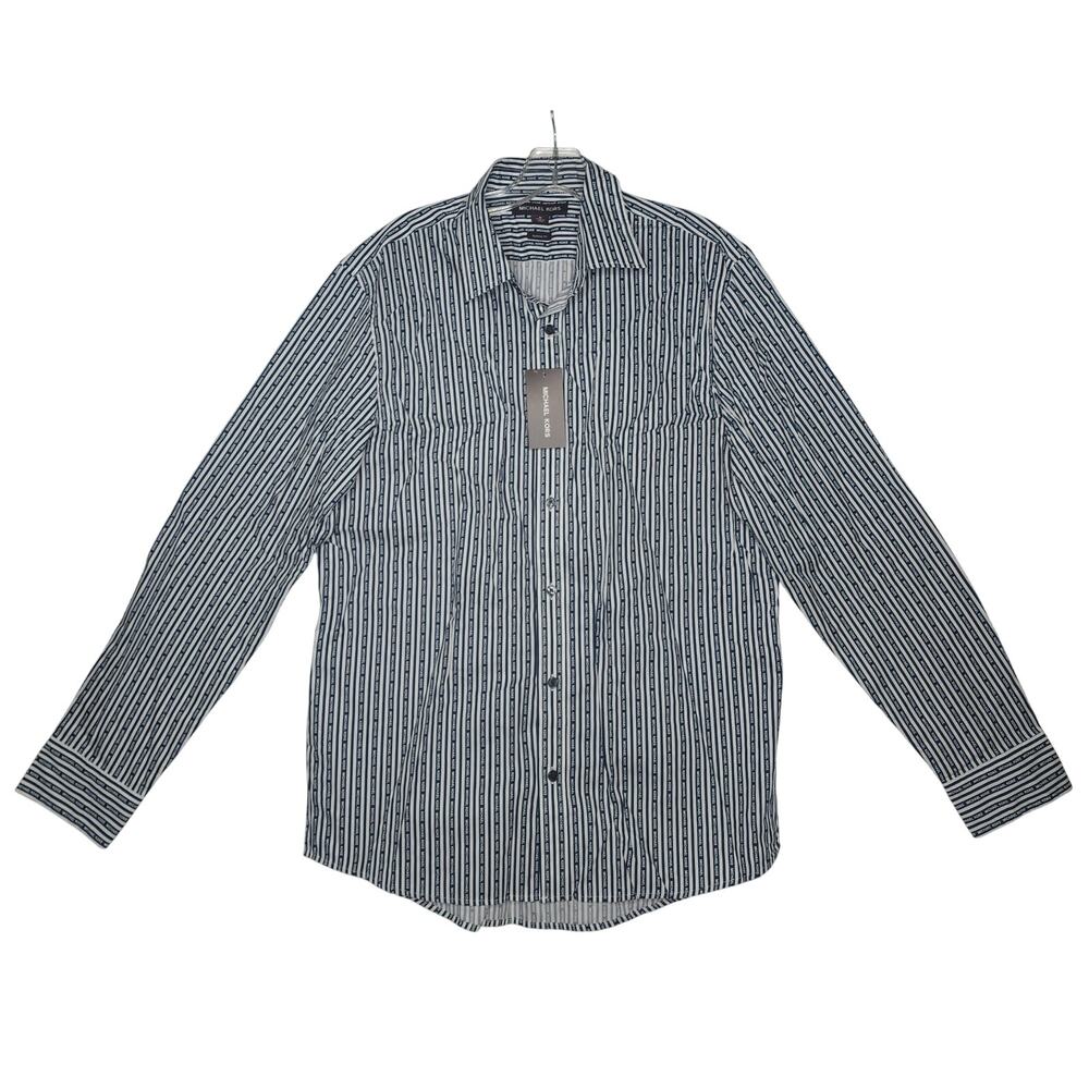 Michael Kors Mens blue and white striped button down sz M NWT